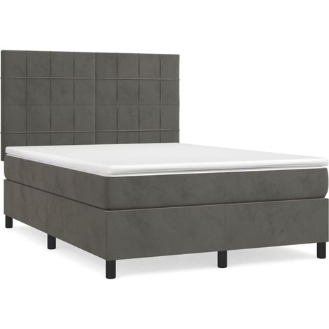 Lit double  Lit adulte  Sommier à lattes de lit et matelas Gris foncé 140x200cm Velours