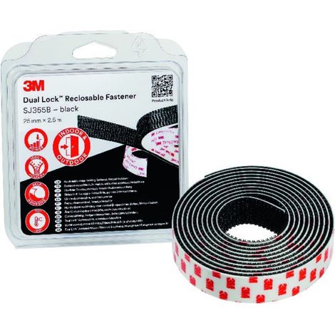 3M Dual Lock SJ3550 Schw. 40Köpfe/cm² Flexibler Druckverschluss 25mm x 2,5 m 4 Stk