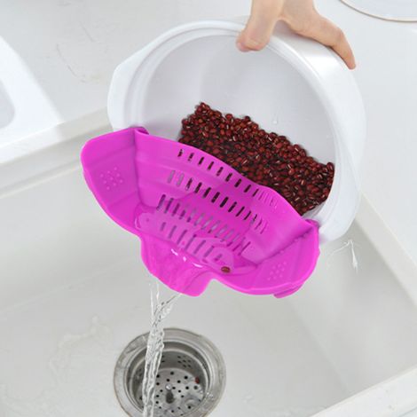 Passoire à pince en silicone pour casseroles, filtres de cuisine, égouttoir pour nouilles, légumes et autres aliments (violet) (1/5)