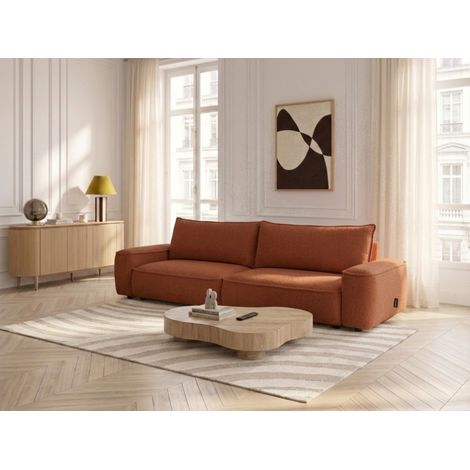 BOBOCHIC - Canapé droit convertible 3 places HONORE tissu chenille Orange (1/5)