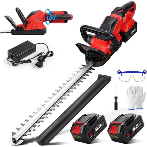 Taille-haie électrique sans fil 180° 52cm Longueur avec 2 batteries Moteur sans balais, lame SK5, coupe de 16mm, taille-haie ergonomique, chargeur rapide, idéal pour le jardin et les arbustes (1/5)