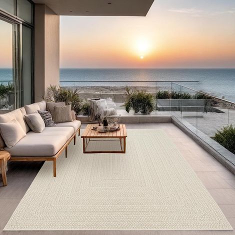 Tapis intérieur Confortable et élégant pour Salon, Chambre ou Couloir, Doux et Chaleureux, Style Jute Naturel, également adapté pour l’extérieur, Crème 120 x 170 cm (1/5)