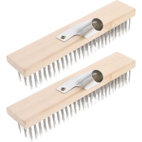 2 Pièces Brosse Métallique pour Sol en Acier Inoxydable Tête Large, Brosse de Nettoyage Précise pour Patios et Carrelages, Manche en Bois Robuste Usage Extérieur (1/5)