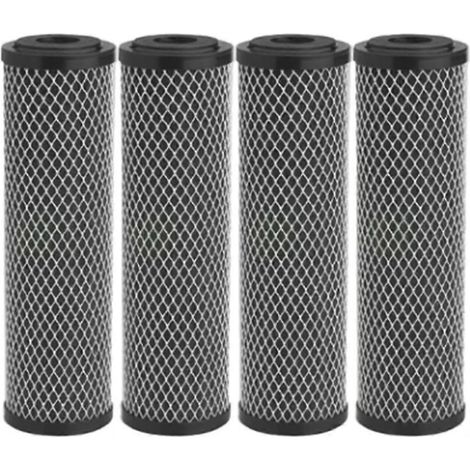 Lot de 4 filtres à eau au charbon actif de 25 cm (10 pouces) pour toute la maison. Élimine les sédiments, les goûts et les odeurs.