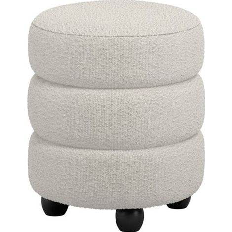 Emi Pouffe - Boucle/Pine - L44 x W44 x H50 cm - Ivory/Black - Fully Assembled
