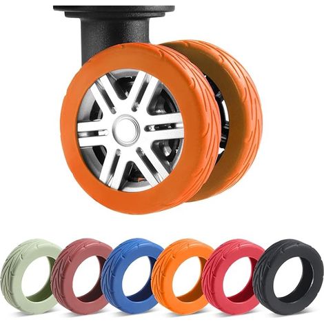 Beauvie-Ensemble de 8 couvre-roues de valise, en silicone résistant à l'usure et insonorisant, texturé, antidérapant, convient aux roues de 2 à 2,4 pouces, orange. (1/5)