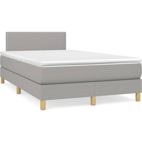 Cama box spring con colchón tela gris claro 120x190 cm