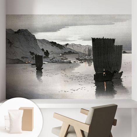 Papier peint intissé mural avec colle pour salon et chambre Décoration murale rapide - Colle incluse gratuite Baie au crépuscule 104x70 cm (1/5)