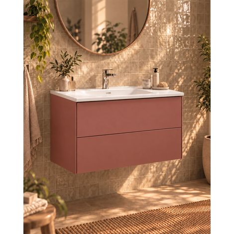 Mobile bagno 80x46 ruggine Prato con lavabo in ceramica bianco lucido (1/5)