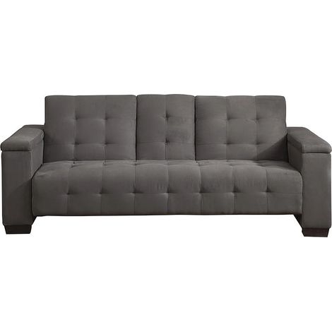 Canapé 3 places clic-clac en microfibre DEVONSHIRE avec tablette centrale rabattable - Gris (1/5)