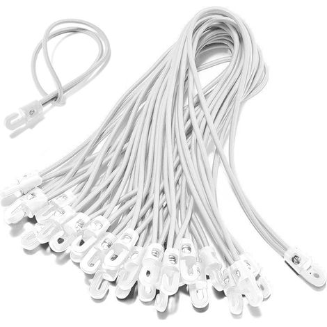 Lot de 75 tendeurs élastiques courts avec crochets de 19 cm - Idéal pour sécuriser les bagages, les camps, les bâches, les meubles de jardin, le cyclisme (blanc) (1/5)