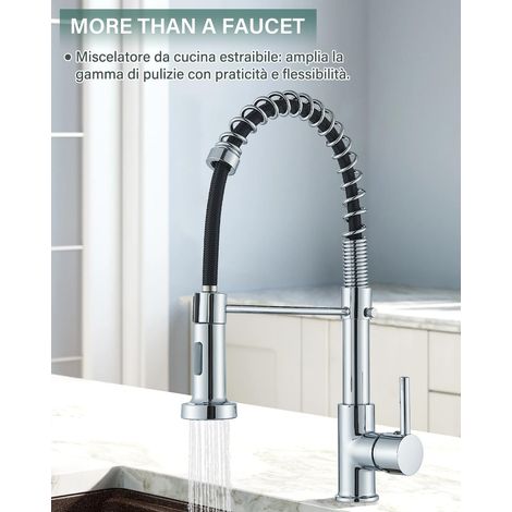 Suguword – Robinet mitigeur de cuisine nickel brossé – Rotation 360° – Double jet pulvérisation – Buse en laiton – Design moderne et durable