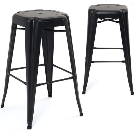 Tabourets de bar industriels en métal BOOKA, lot de 2 (noir) (1/5)