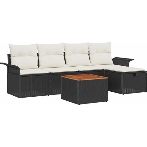 Garden Sofa Set with Storage 6 pcs Black Poly rattan vidaXL
