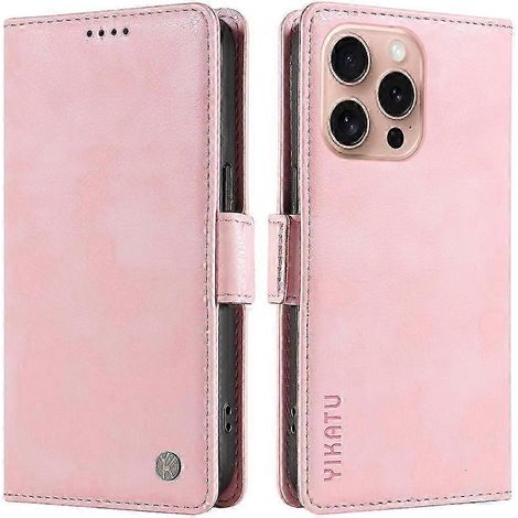 Compatible avec iPhone 16 Pro. Étui portefeuille en cuir texturé litchi. Fermeture magnétique latérale. Idéal comme cadeau. Compatible avec G. (1/5)