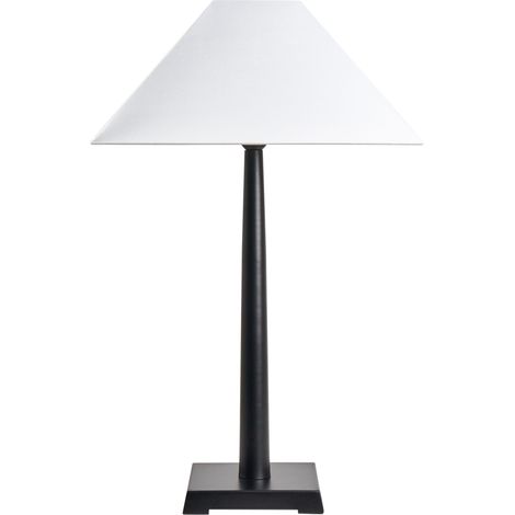 Lámpara de mesa base de metal pantalla de tela blanca iluminación moderna dormitorio sala de estar negro Dhud