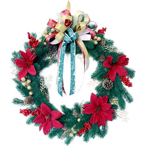 Künstlicher Weihnachtskranz 50x50cm mit roten Tannennadeln und Blüten