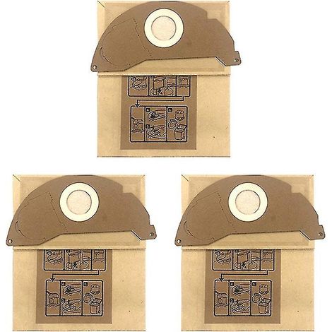 Lot de 3 sacs filtrants en papier pour aspirateur Karcher WD2250 A2004 A2054 MV2 (1/4)