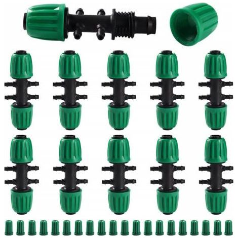 VooGenzek 10 Stück T-förmige Schlauchverbinder mit Widerhaken, 6-Wege-Bewässerungsschlauchanschluss für Schläuche von 13/16 mm bis 4/7 mm, 6-Wege-Tropfbewässerungsverbinder für Garten und Rasen (Grün) (1/5)