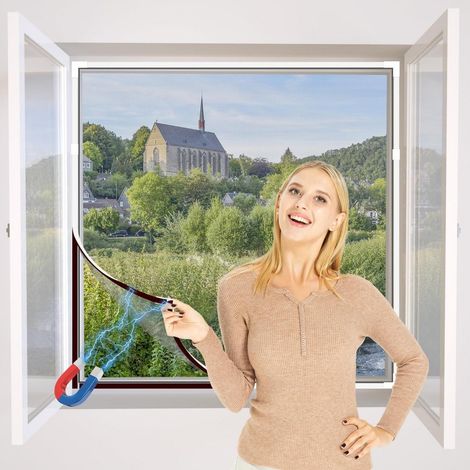 Magnetischer Insektenschutz für Fenster, zuschneidbar, 130x150 cm, weißer Rahmen (1/5)