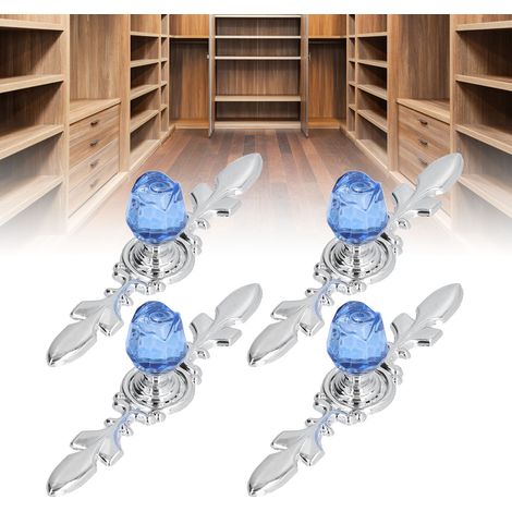 jeux/vente de poignées en cristal avec film pour tiroirs, armoires et placards style minimaliste moderne européen poignée à un trou à motif de rose bleue. (1/5)