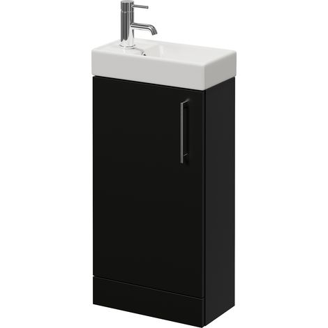 Napoli Cube Matt Black 400mm Single Door Vanity Unit with Align Basin - 400mm - Chrome 160mm Handle