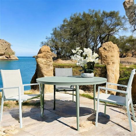 Table de jardin ronde en aluminium vert argile Ø 130 cm STOCKHOLM (1/4)
