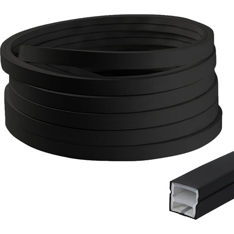 Profilé en silicone LED noir - 5 m - Bande LED flexible - Canal diffuseur - 12 x 12 mm - Pour panneaux acoustiques - Avec embouts et clips de montage - Étanche - Pour lumière néon homogène (noir, 5 m) (1/5)