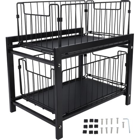 Organisateur de placard 2 étages en fer, tiroir coulissant pour épices et rangement sous évier, cuisine ou salle de bain