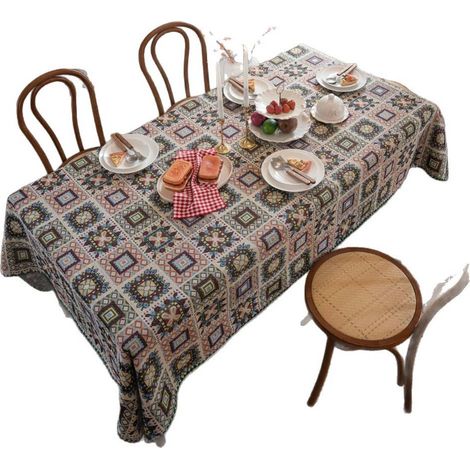 Nappe à carreaux rétro française - Nappe tissée jacquard avec détails brodés pour table à manger, table de cuisine et décoration (1/5)