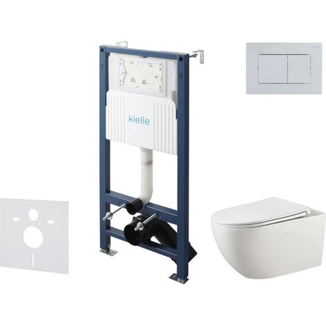 kielle Genesis New - Set Vorwandinstallation, WC Gaia, Rimless, des Softclose-Sitzes und der Betätigungsplatte Gemini New III, Hochglanzchrom 30528SS17