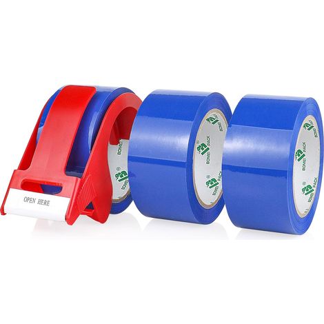 66m x 48mm Packing Tape - 3 Rolls with Dispenser, Strong Adhesive Printing for Parcel, Warehouse, E-Commerce (Blue) (1/5)