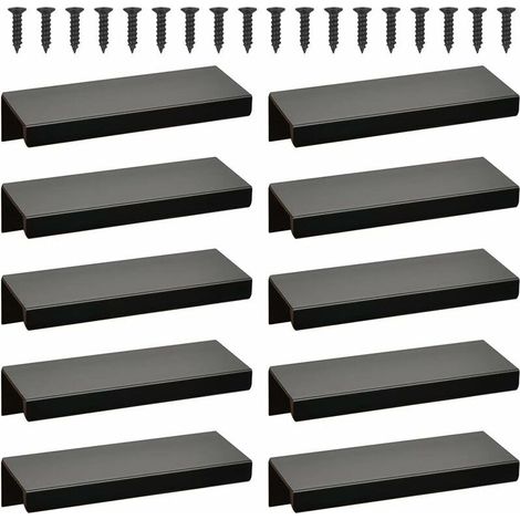 10pcs Poignée d’Armoire de Cuisine Meuble Tiroir, Poignée Porte Poignée Tiroir Iincurvée, Poignée Meuble Dissimulée Poignée Garde-robe (128MM, noir), Ensoleillé (1/5)