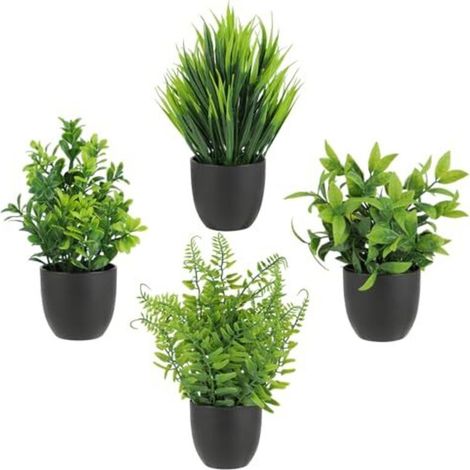 Lot de 4 Plante Artificielle en Pot – Fausse Plante Interieur au Design Naturel – Plantes d'intérieur pour Bureau, Salon ou Deco Salle de Bain, Facile d’Entretien & Durable.