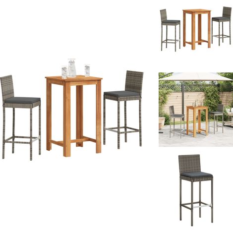 Ensemble de bar de jardin 3 pcs gris bois massif acacia rotin - Salon De Jardin - Mobilier De Jardin - Set De Salon De Jardin - Table De Bar - Chaises De Bar (1/5)