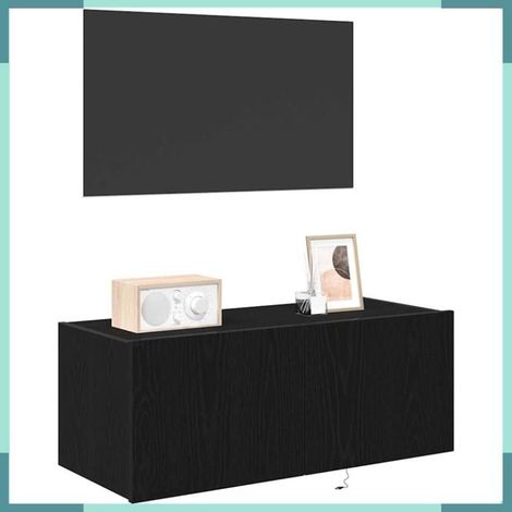 863108 Meuble TV mural Chêne noir 80 x 35 x 31 cm Bois d'ingénierie (1/5)