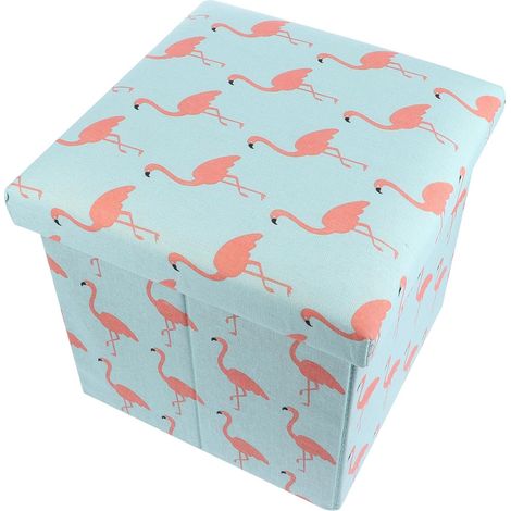Tabouret en Coton et Lin Motif Flamant Rose Pliable de Rangement Grosse Capacité pour Chambre et Voyages (1/5)