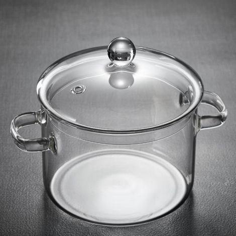 Glass Cooking Pot Heat Resistant System, Clear Glass Cookware With Lid Design, Transparent Cooking Pot Use, Safe Simmer Boil Steam Build, Milk Pasta Soup Tea Microwave Oven Home Kitchen (1/4)