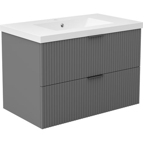 AICA Ensemble de meubles de salle de bain Anthracite 80 cm avec 2 tiroirs, vasque inclus