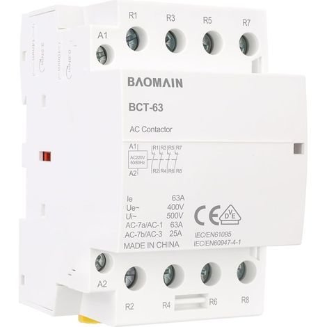 AC Contactor, 4 Pole NF, 63 A, 220 V/240 V Coil Voltage, 35 mm DIN Rail Mount, BCT-63/044NC, contacteur modulaire, rail DIN 35 mm, pour commande de circuit, BCT-63 (1/5)