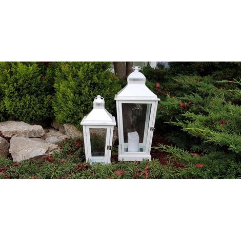 BONTURI CASA HOME DECORATION Lanterna Genova Set 2 Pz H 60 Cm 28 x 28 Cm White Top Metall