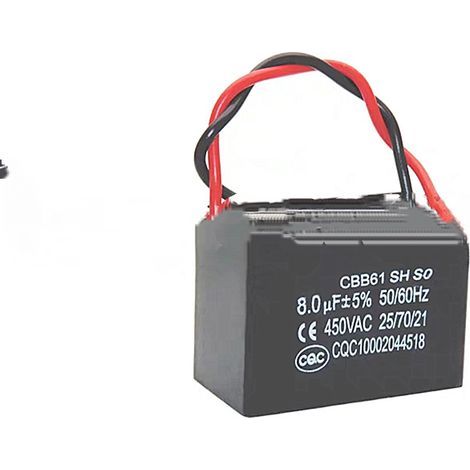 Packung mit 2 CBB61 8 µF 450 V Anlaufkondensatoren mit Drähten, für Hochleistungs-Deckenventilatoren, leistungsstarke Ventilatoren und Gewerbeventilatoren, 8 µF, sofort einsatzbereit. (1/5)