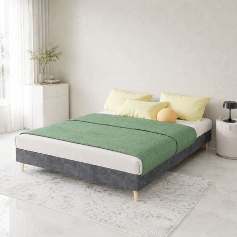 Letto 140x200 cm grigio in velluto olandese, base bassa, senza testiera HAVRYA (1/5)