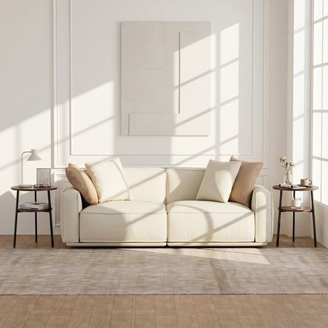 Set de 2 tables basses rondes Ø39 cm, tables d'appoint avec 2 étagères, tables de salon avec cadre en acier, finition noyer (1/5)