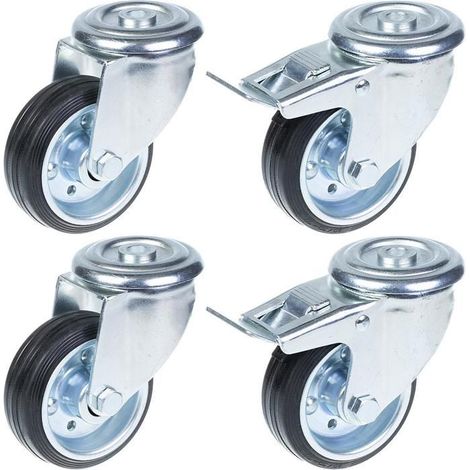 Rollen - ZHONGSHAN - 80 mm - Schwarzer Gummi - Packung mit 4 - Drehbar mit Bremse