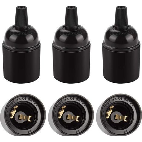 BUNTHAUS Vintage schwarze E27-Fassung, Retro-Edison-Pendelleuchte, Lampenfassung aus massivem Bakelit, ideal für Dekoration, Industrie- und DIY-Projekte, 6er-Set