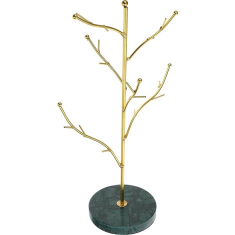 Organisateur Suspendu pour Bijoux en Marbre et Alliage, Support Arbre Design Unique pour Colliers et Boucles D'oreilles, Décoration pour Salon ou Meuble Tv (1/5)