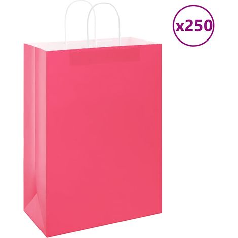 vidaXL Sacs en papier 250 pcs avec poignées rose 32x17x44 cm