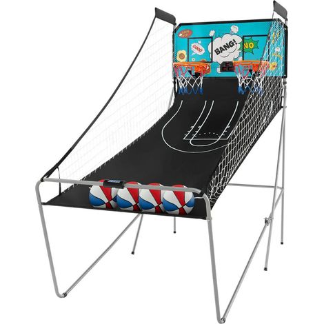 Jeu de basketball arcade pliable à 2 paniers 206 x 206 x 110 cm 8 modes de jeu ambiance compétitive en métal noir
