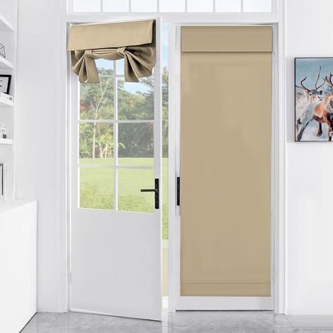 1 panneau de rideau occultant thermique avec lacets pour chambre à coucher, porte-fenêtre, salon - Rideau de porte autocollant avec lacets - 66 x 173 cm - Beige (1/4)